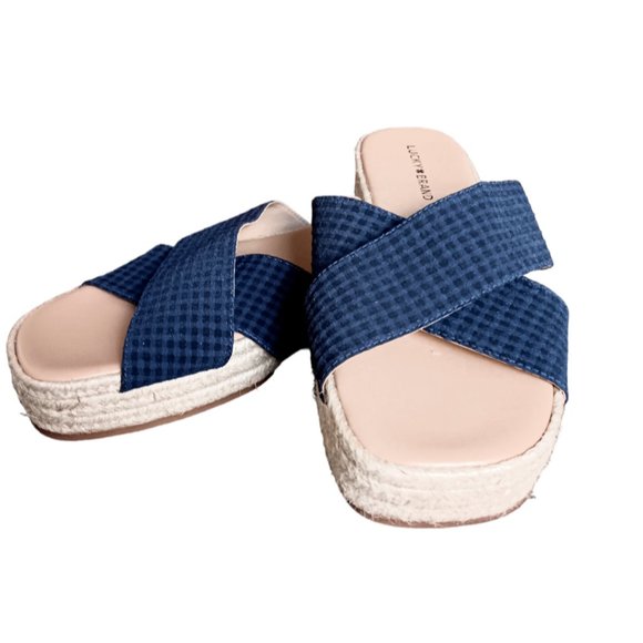 Lucky Brand Gayte Espadrille Women's Navy Slip -On Criss Cross Sandals Size 8.5 - Picture 1 of 8
